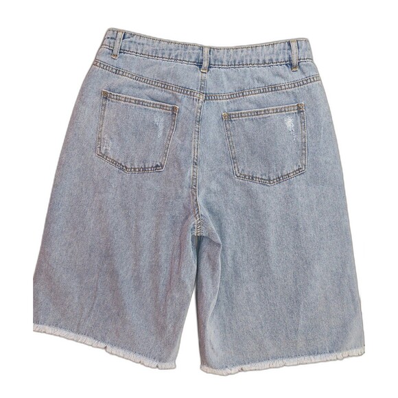 Women's Future Collective Lightly Distressed Bermuda Denim Shorts Medium Wash 6 - Picture 4 of 6